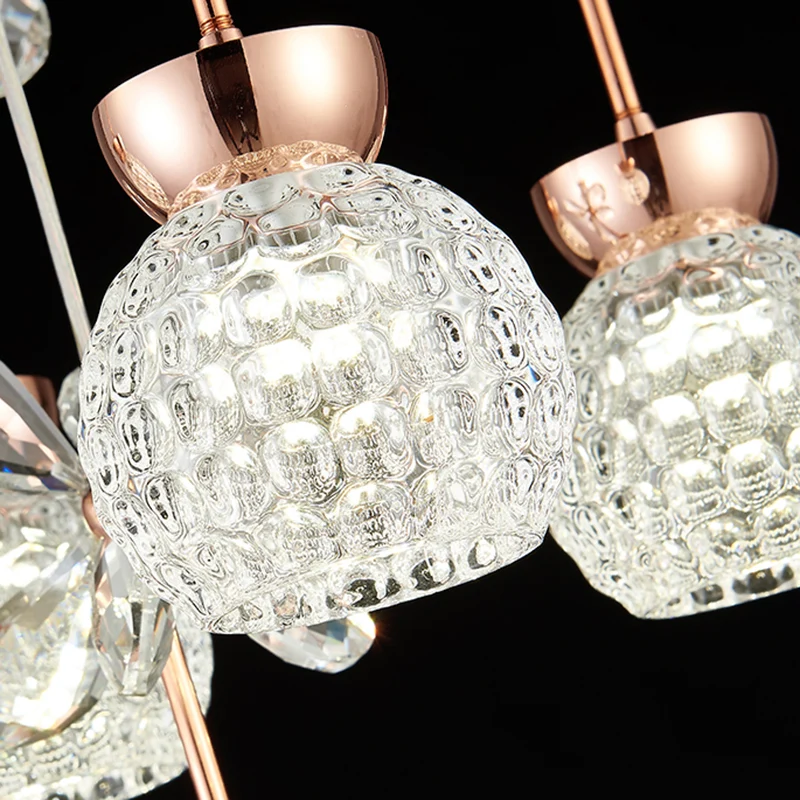 Professionele Kwaliteit Bloementrap Multi-licht hanger Kristal Moderne LED-hangverlichting met koepelschaduw roségoud