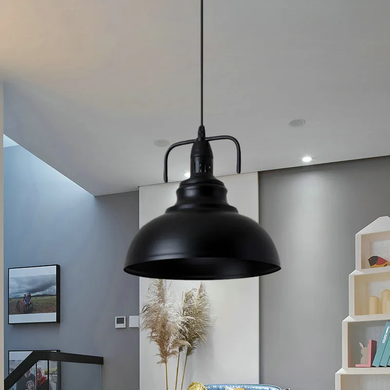 Zwarte koepelschaduw plafondhanger industrieel metaal 11,5"/14" W 1 helder woonkamer hanglamp met verstelbaar snoer