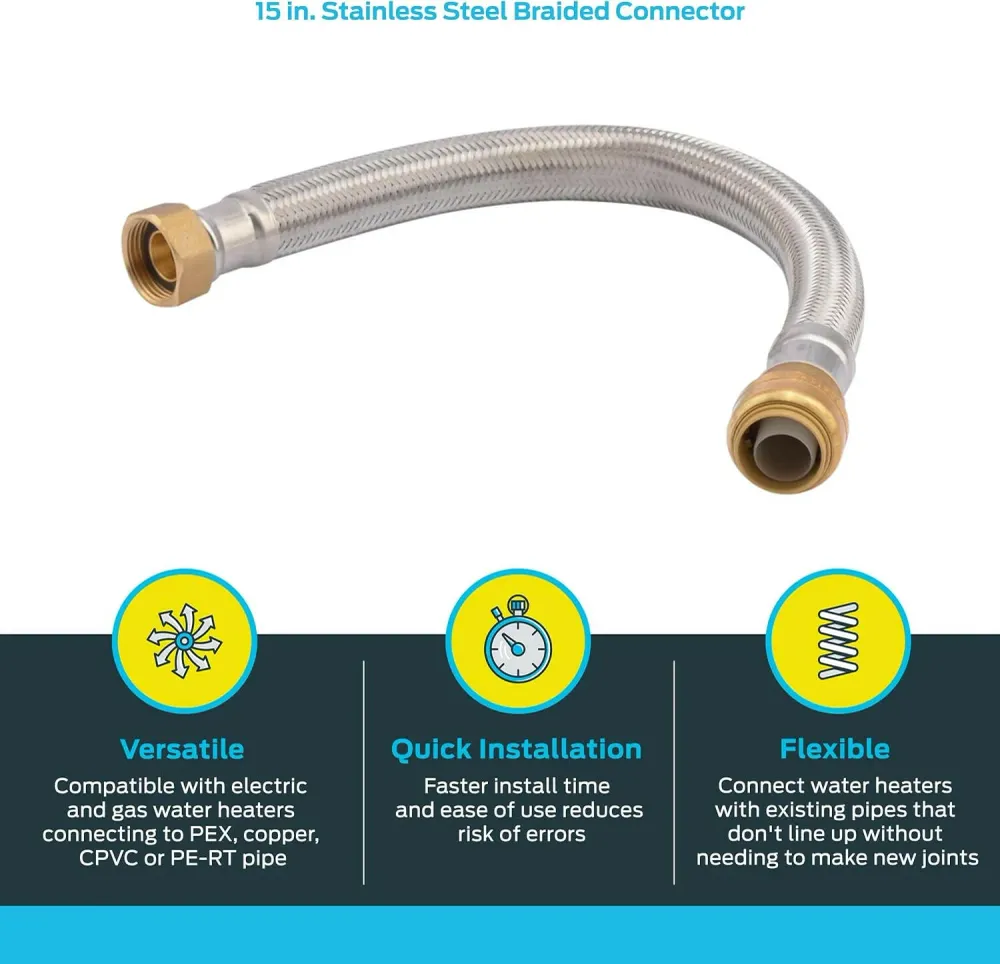 SharkBite 3/4 . x 3/4 . FIP Stainless Staal Braided Flexible Water Heater Connector (15 . Length) met Keuringscertificaat