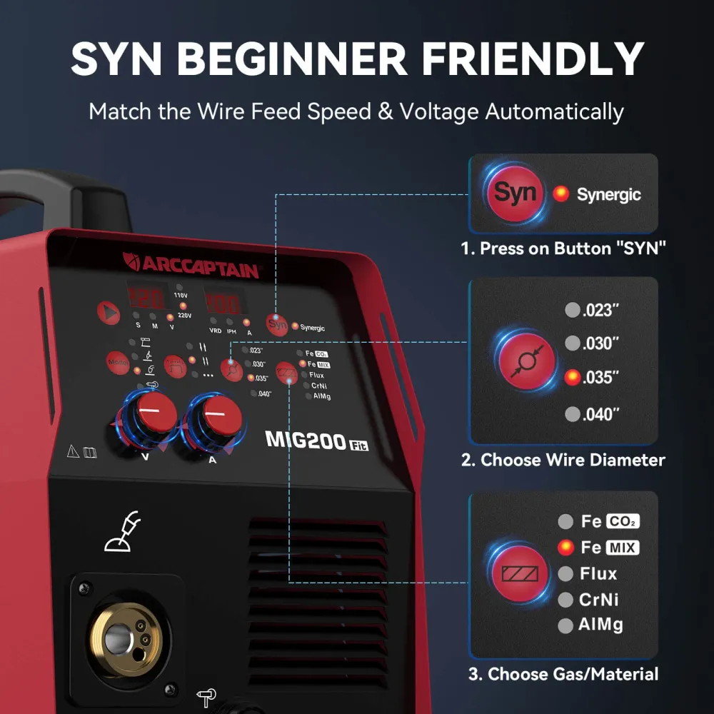 Professioneel Gereedschap Arccaptain MIG200 Fit Affordable Beginners MIG Welder 200 Amps 6 1