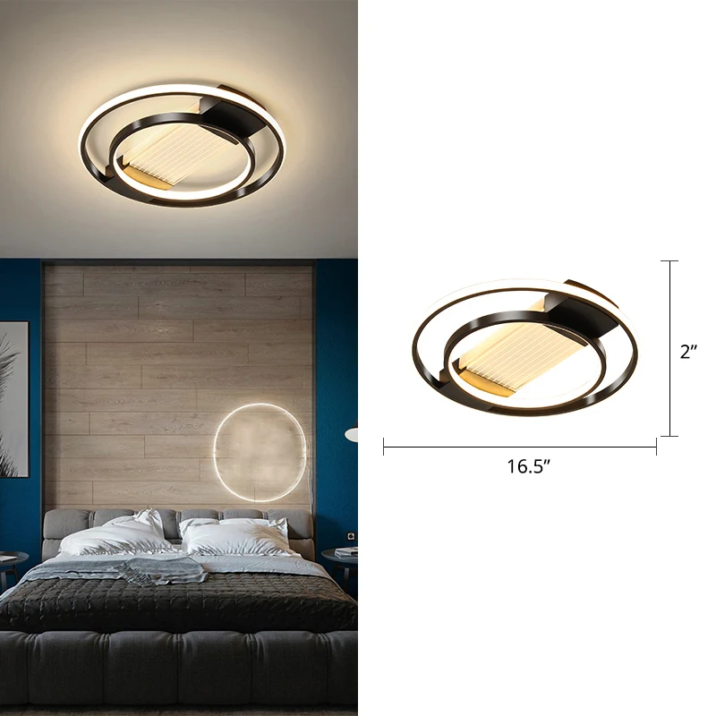 Halo slaapkamer plafondlamp metallic eenvoudige stijl LED inbouwverlichting zwart met Afstandsbediening