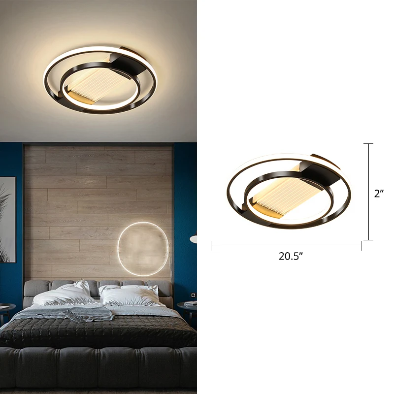 Halo slaapkamer plafondlamp metallic eenvoudige stijl LED inbouwverlichting zwart met Afstandsbediening