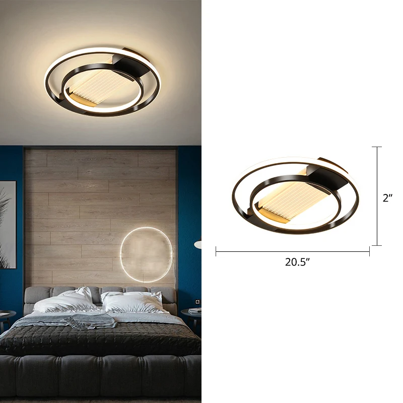 Halo slaapkamer plafondlamp metallic eenvoudige stijl LED inbouwverlichting zwart met Afstandsbediening