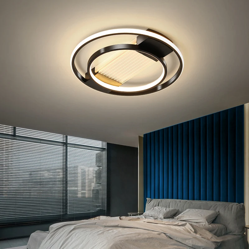 Halo slaapkamer plafondlamp metallic eenvoudige stijl LED inbouwverlichting zwart met Afstandsbediening