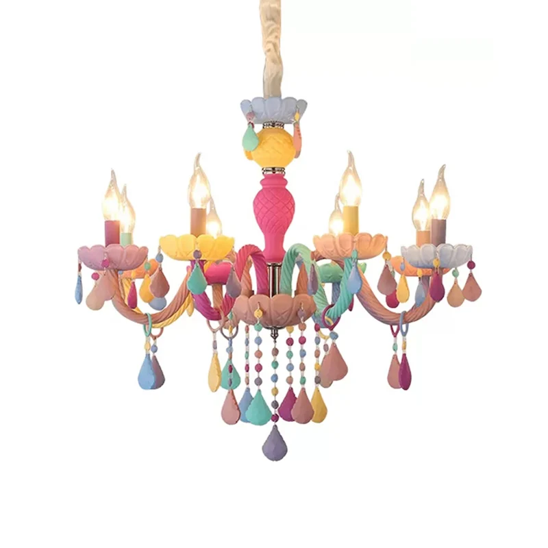 IP44 Waterdichte Kinderkaarsenkroonluchter met kristallen decoratie, meerkleurig hanglicht voor de kleuterschool