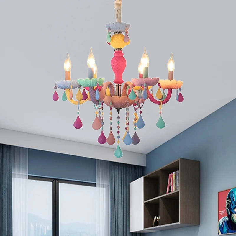 IP44 Waterdichte Kinderkaarsenkroonluchter met kristallen decoratie, meerkleurig hanglicht voor de kleuterschool