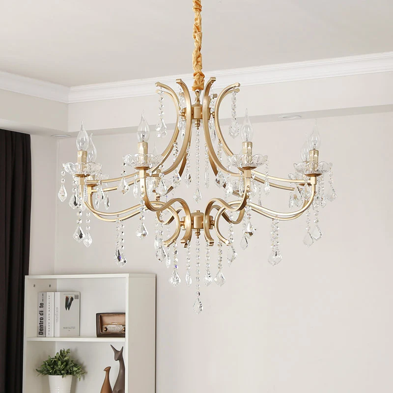 IP44 Waterdichte Metalen vlamloze kaars hangende kroonluchter helder modernisme 6/8 koppen hanglamp met kristallen kraal goud