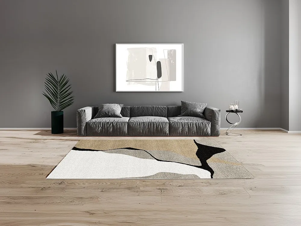 Abstract design-tapijt 160 x 230 cm. Natuurtint, taupegrijs en wit BRADILI