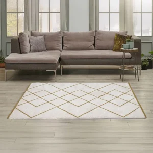 Berbers shaggy tapijt, 120 x 170 cm, wit en goudkleurig, PRYSMI