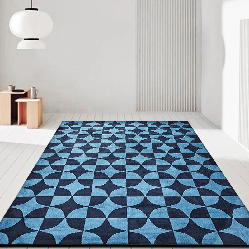 Blauw slaapkamertapijt eigentijds geometrisch patroon vloerkleed polyesterstof wasbaar antislip achterkant huisdiervriende...