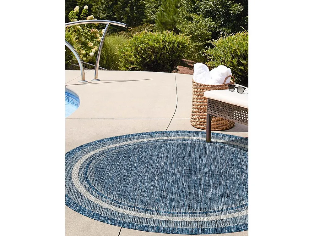 Buitenkleed - 122x122 - Blauw - Tulum Border