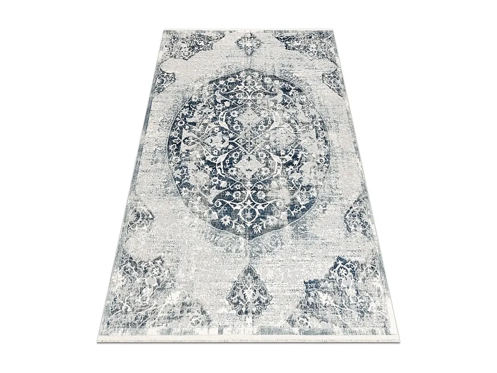 DISTIN 0820A marineblauw / blauw / wit strak tapijt - Ornament, vinta 200x290 cm