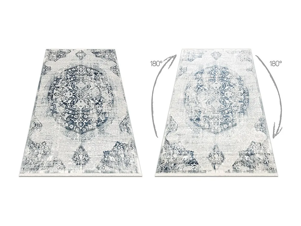 DISTIN 0820A marineblauw / blauw / wit strak tapijt - Ornament, vinta 200x290 cm
