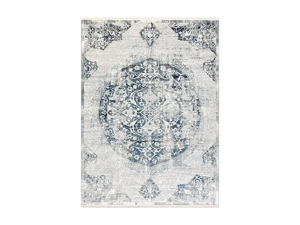 DISTIN 0820A marineblauw / blauw / wit strak tapijt - Ornament, vinta 200x290 cm