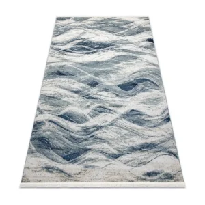 DISTIN 0849A marineblauw / blauw / wit modern tapijt - Golven, oud 80x150 cm