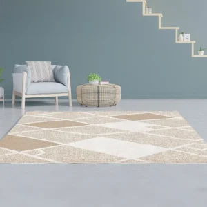 Geometrisch shaggy tapijt - 160 x 230 cm - Lichtbruin - LAZINA