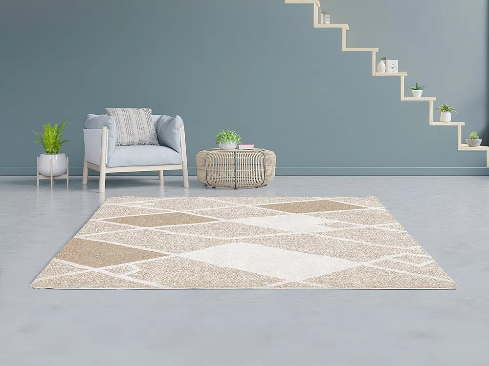 Geometrisch shaggy tapijt - 160 x 230 cm - Lichtbruin - LAZINA