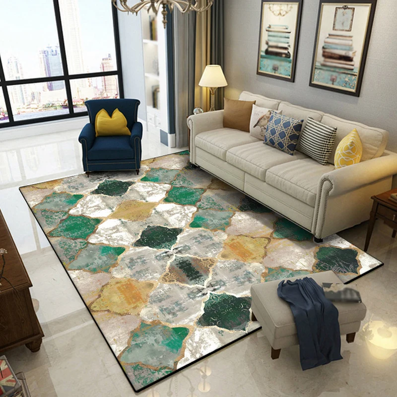 Green Parlor Rug Moroccan Albany Geometric Ogee Pattern Rug Polyestervezel Machine Washable Non-Slip Carpet Green