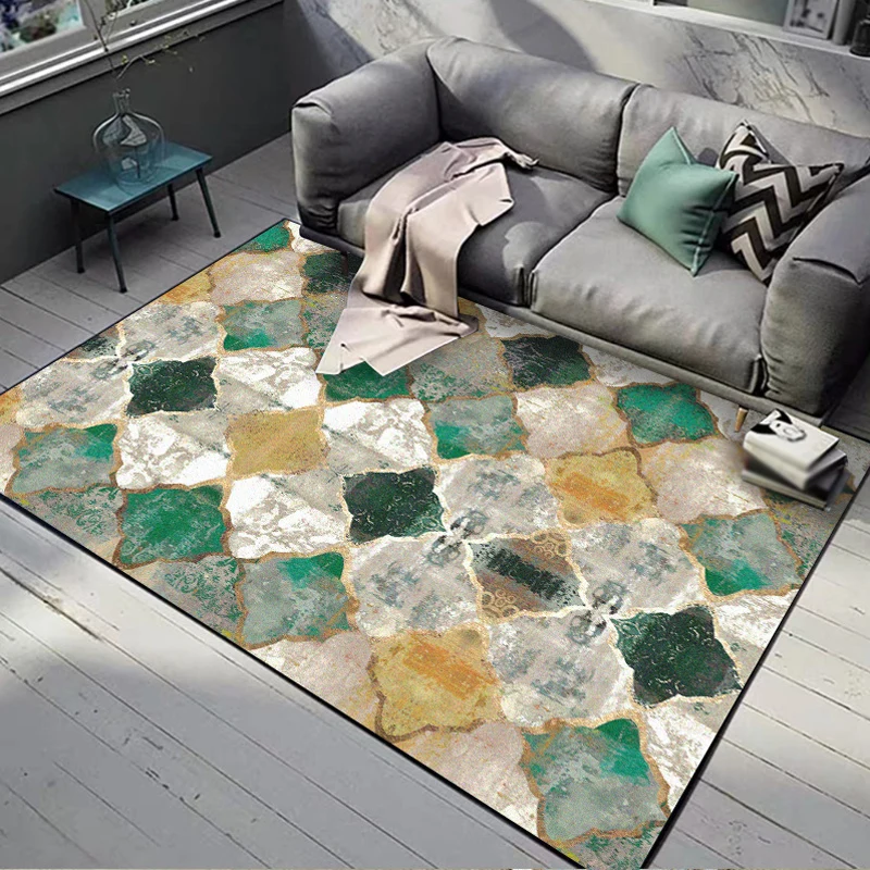 Green Parlor Rug Moroccan Albany Geometric Ogee Pattern Rug Polyestervezel Machine Washable Non-Slip Carpet Green