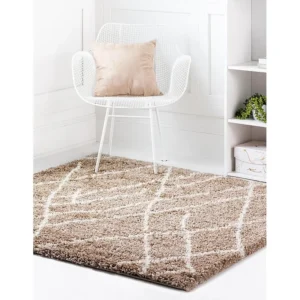 Hoogpolig tapijt 125 x 125 Khaki Lachen Fence