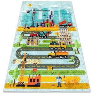 JUNIOR 52105.801 tapijt wasbaar Bouwplaats dieren voor kinderen antisl 80x150 cm