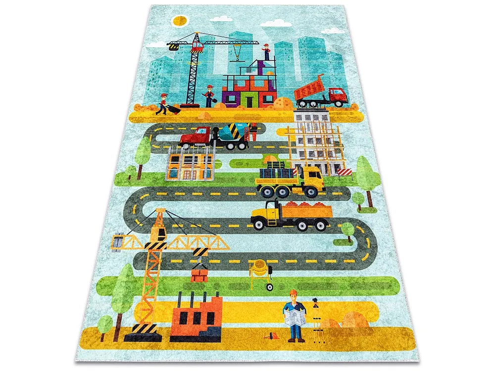 JUNIOR 52105.801 tapijt wasbaar Bouwplaats dieren voor kinderen antisl 80x150 cm