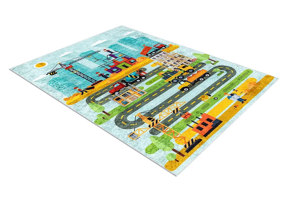 JUNIOR 52105.801 tapijt wasbaar Bouwplaats dieren voor kinderen antisl 80x150 cm