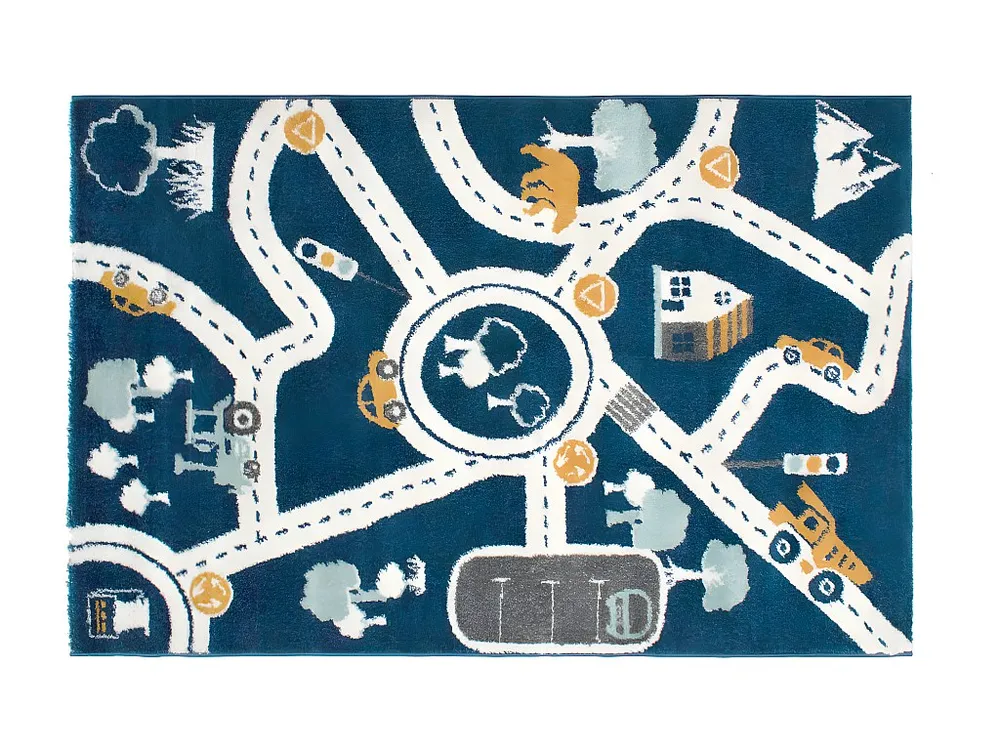 Kindertapijt ROADY Polypropyleen 100 x 150 cm Blauw, lichtbruin en geel