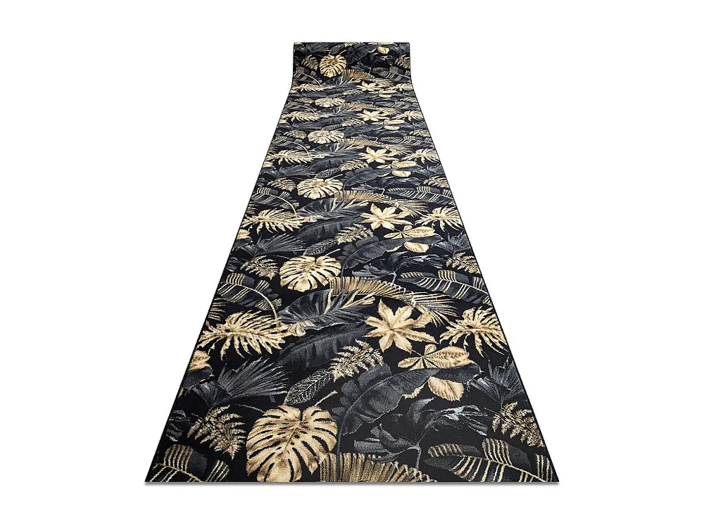 Loper antislip MONSTERA Bladeren, gom goud 80 cm 80x230 cm