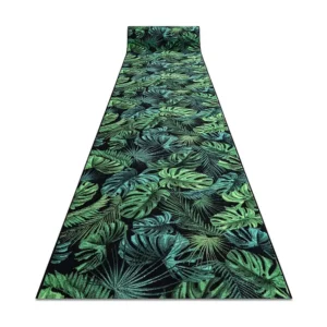 Loper antislip MONSTERA Bladeren, gom groen 100x250 cm