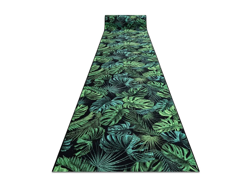 Loper antislip MONSTERA Bladeren, gom groen 100x250 cm