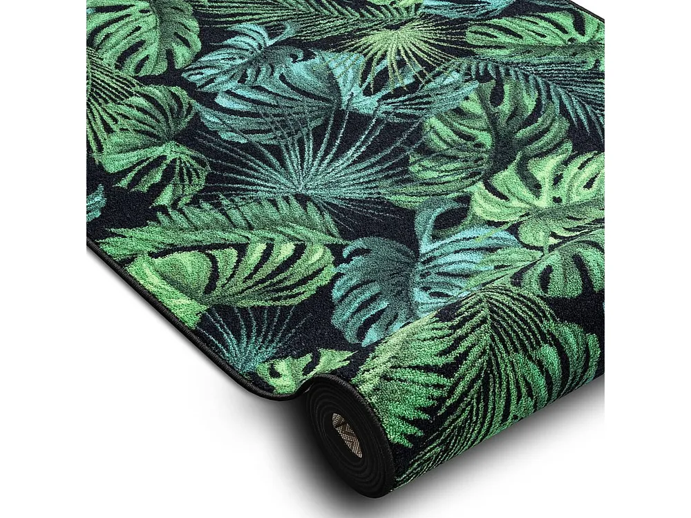 Loper antislip MONSTERA Bladeren, gom groen 100x250 cm