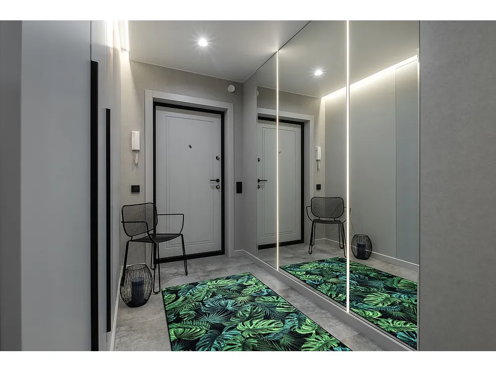 Loper antislip MONSTERA Bladeren, gom groen 100x250 cm