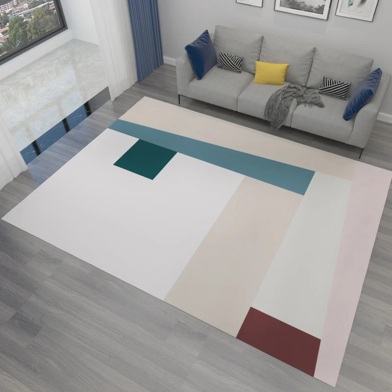 Minimalistisch Colorblock-tapijt Roze flanellen tapijt Wasbaar, diervriendelijk antislip-tapijt voor de woonkamer