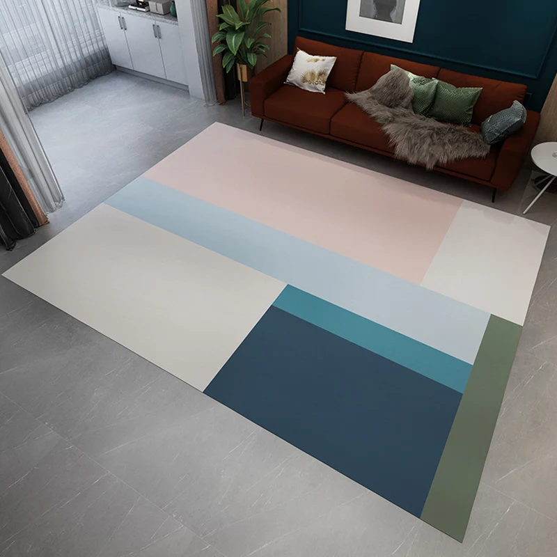 Minimalistisch Colorblock-tapijt Roze flanellen tapijt Wasbaar, diervriendelijk antislip-tapijt voor de woonkamer