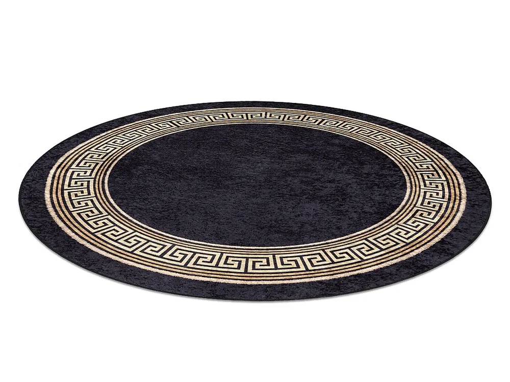MIRO 51360.802 cirkel tapijt wasbaar Grieks antislip - zwart / goud cercle 200 cm