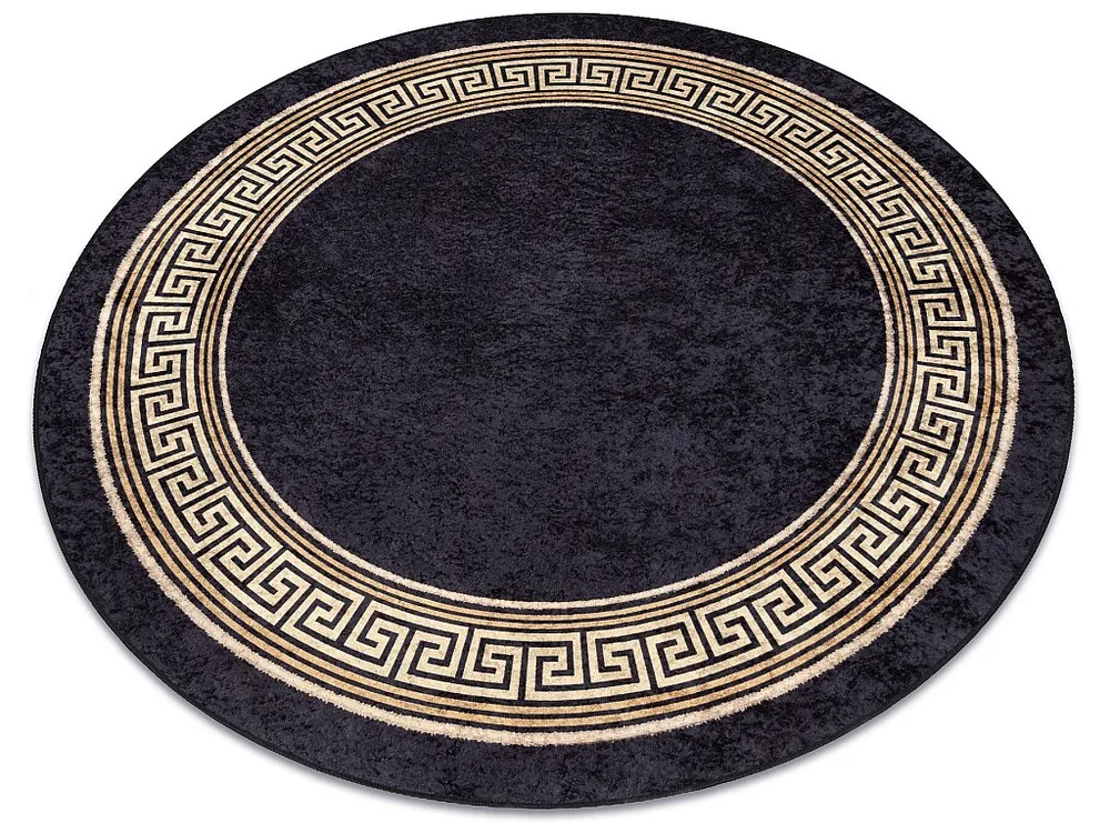 MIRO 51360.802 cirkel tapijt wasbaar Grieks antislip - zwart / goud cercle 120 cm