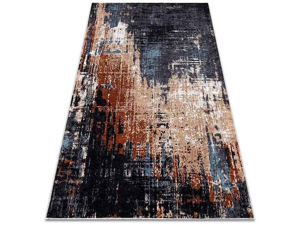 MIRO 51454.802 tapijt wasbaar Abstractie antislip - marineblauw / beig 140x190 cm