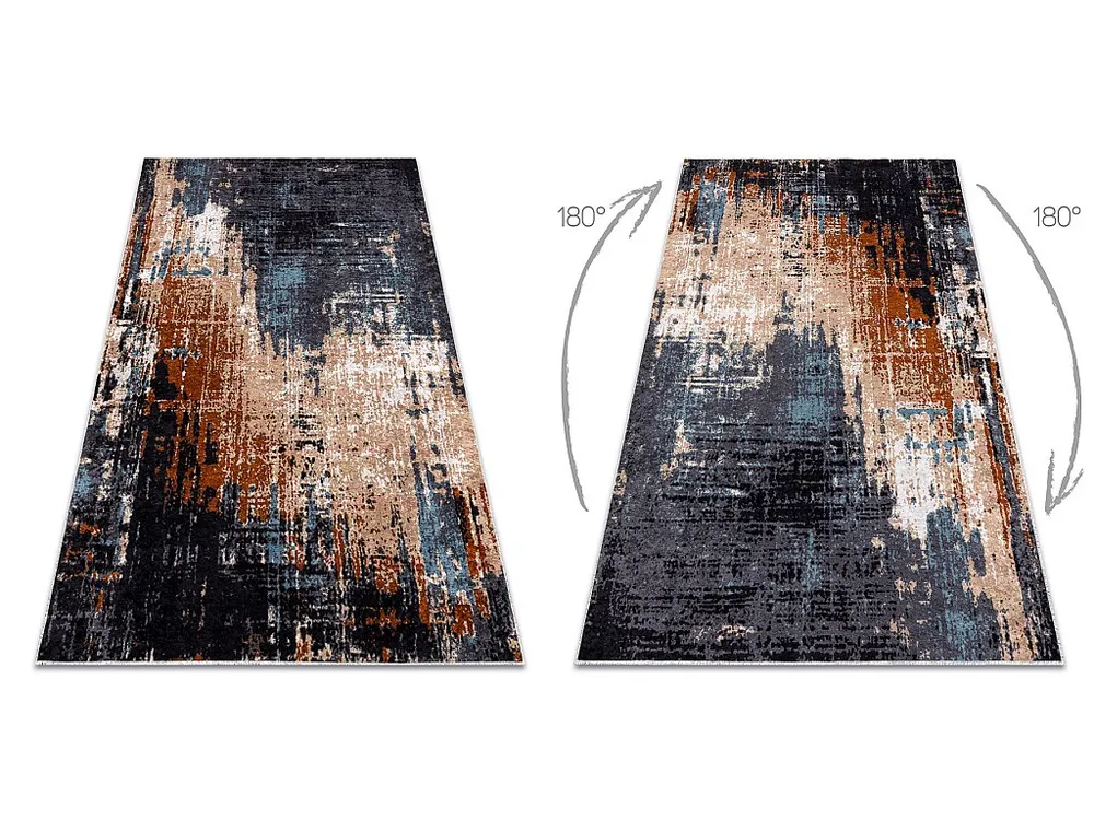 MIRO 51454.802 tapijt wasbaar Abstractie antislip - marineblauw / beig 140x190 cm