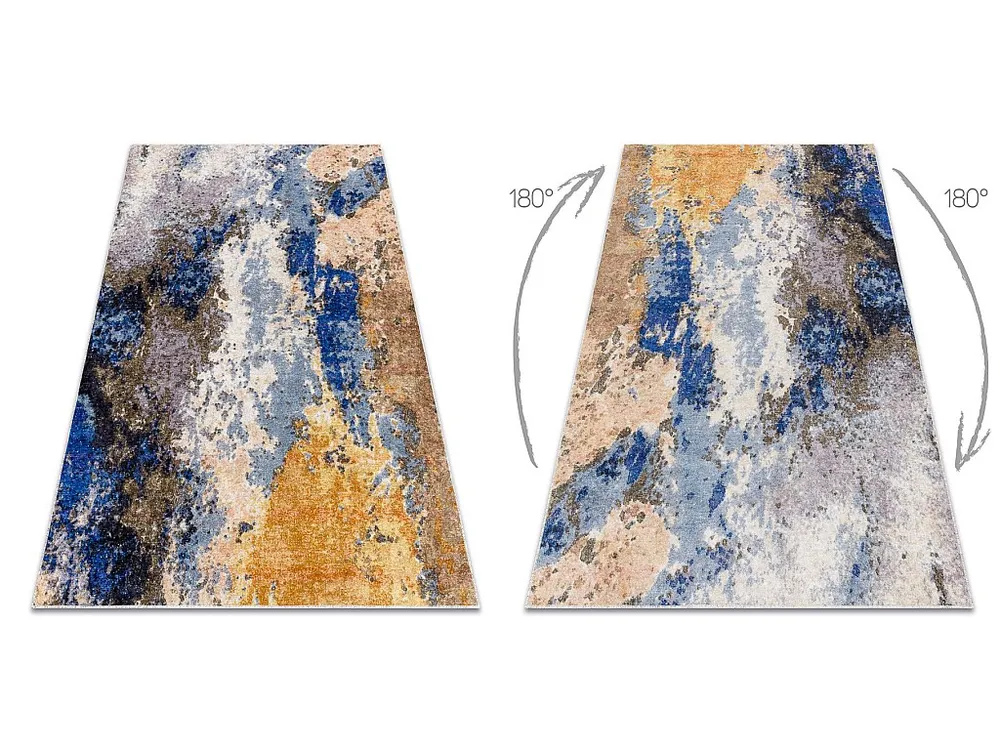 MIRO 51774.802 tapijt wasbaar Abstractie antislip - blauw / lichtbruin 120x170 cm