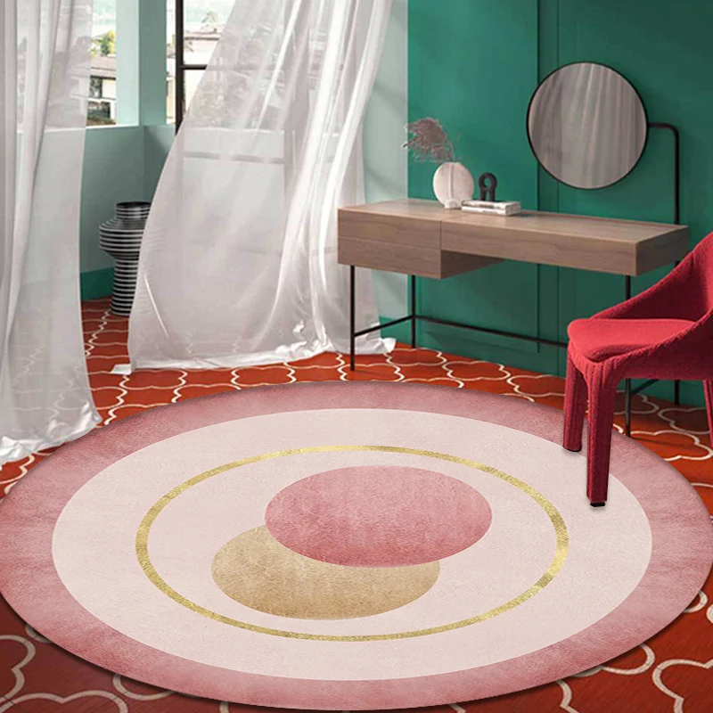 Modern concentrisch cirkelpatroon tapijt oranje en rood polyestertextiel tapijt antislip huisdiervriendelijk wasbaar tapij...