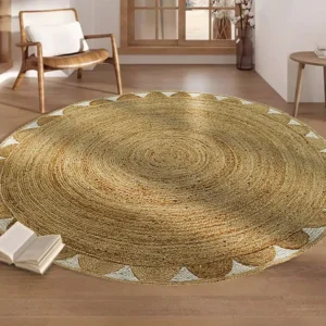 Rond tapijt met bloem van 100% jute - D200 cm - Naturel - INDIRA