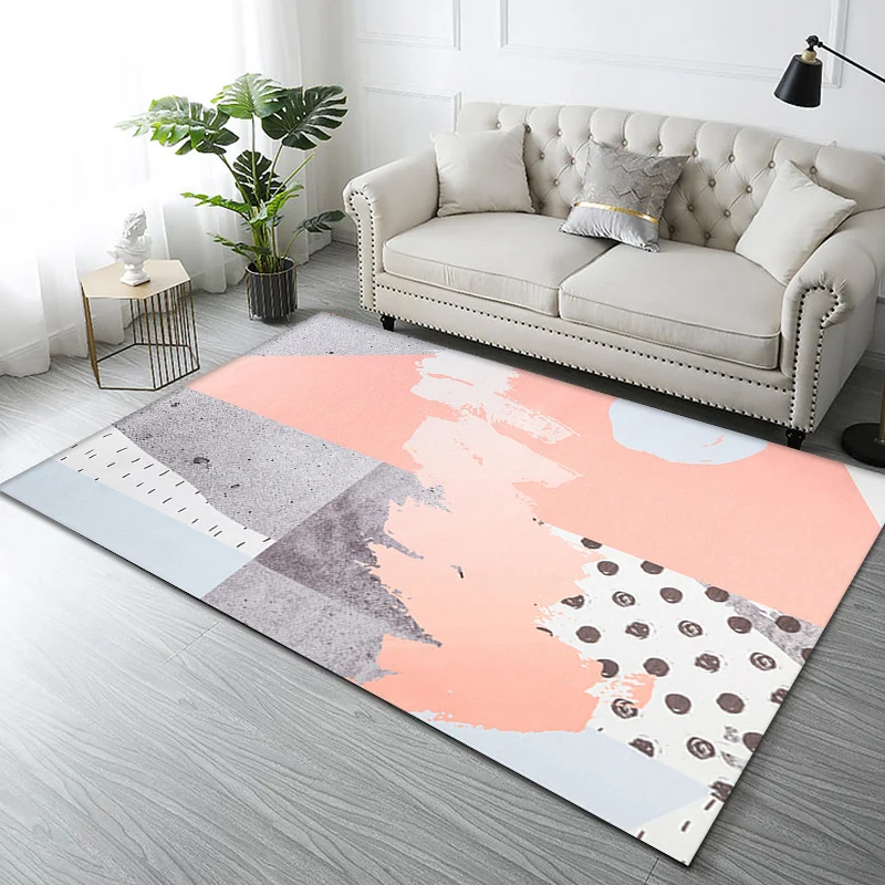 Roze en beige slaapkamertapijt Minimalistisch abstract tapijt Polyesterstof wasbaar antislip achterkant Huisdiervriendelij...