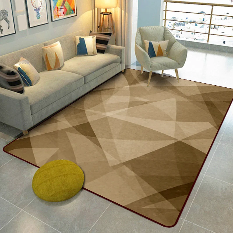 Scandinavisch modern tapijt bruin colorblock-patroon. Tapijt van polyesterstof, vlekbestendig tapijt voor huisdecoratie