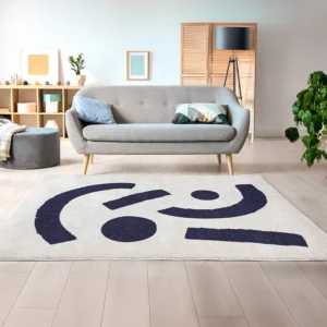 Shaggy tapijt met abstracte motieven, 160 x 230 cm. Crèmewit en nachtblauw DRAOFI