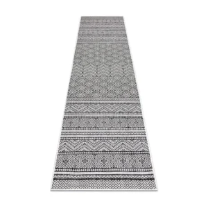 Sisal tapijt, Loper SION azteeks 22168 plat te weven zwart / ecru 80x300 cm