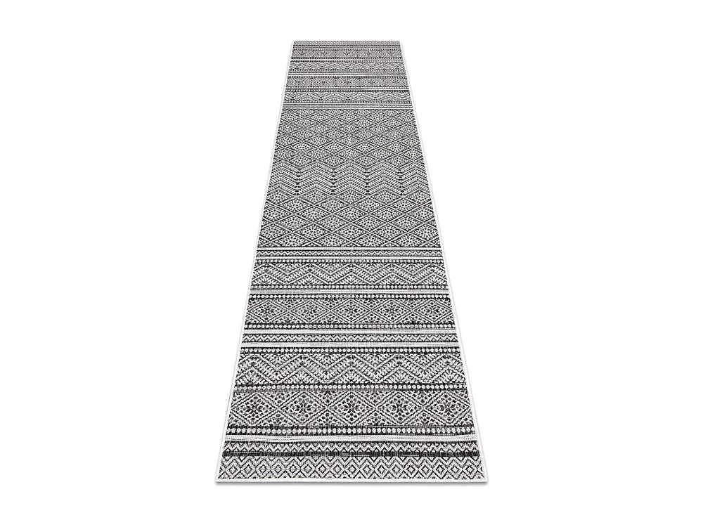 Sisal tapijt, Loper SION azteeks 22168 plat te weven zwart / ecru 80x300 cm