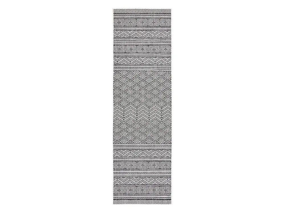 Sisal tapijt, Loper SION azteeks 22168 plat te weven zwart / ecru 80x300 cm