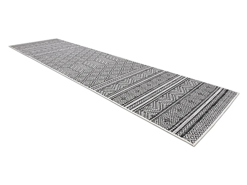 Sisal tapijt, Loper SION azteeks 22168 plat te weven zwart / ecru 80x300 cm
