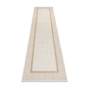 Sisal tapijt, Loper SION Kader 21782 plat te weven ecru / lichtbruin 80x250 cm